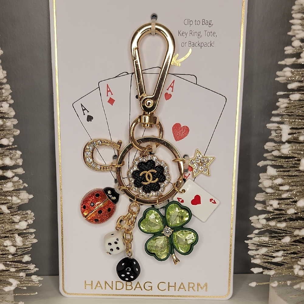 Lucky Charms Bag Charm Clover Horseshoe Dice Ladybug Ace of Hearts Star Gold